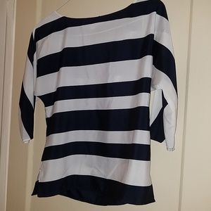 Ann Taylor loft nautical stripe navy white top